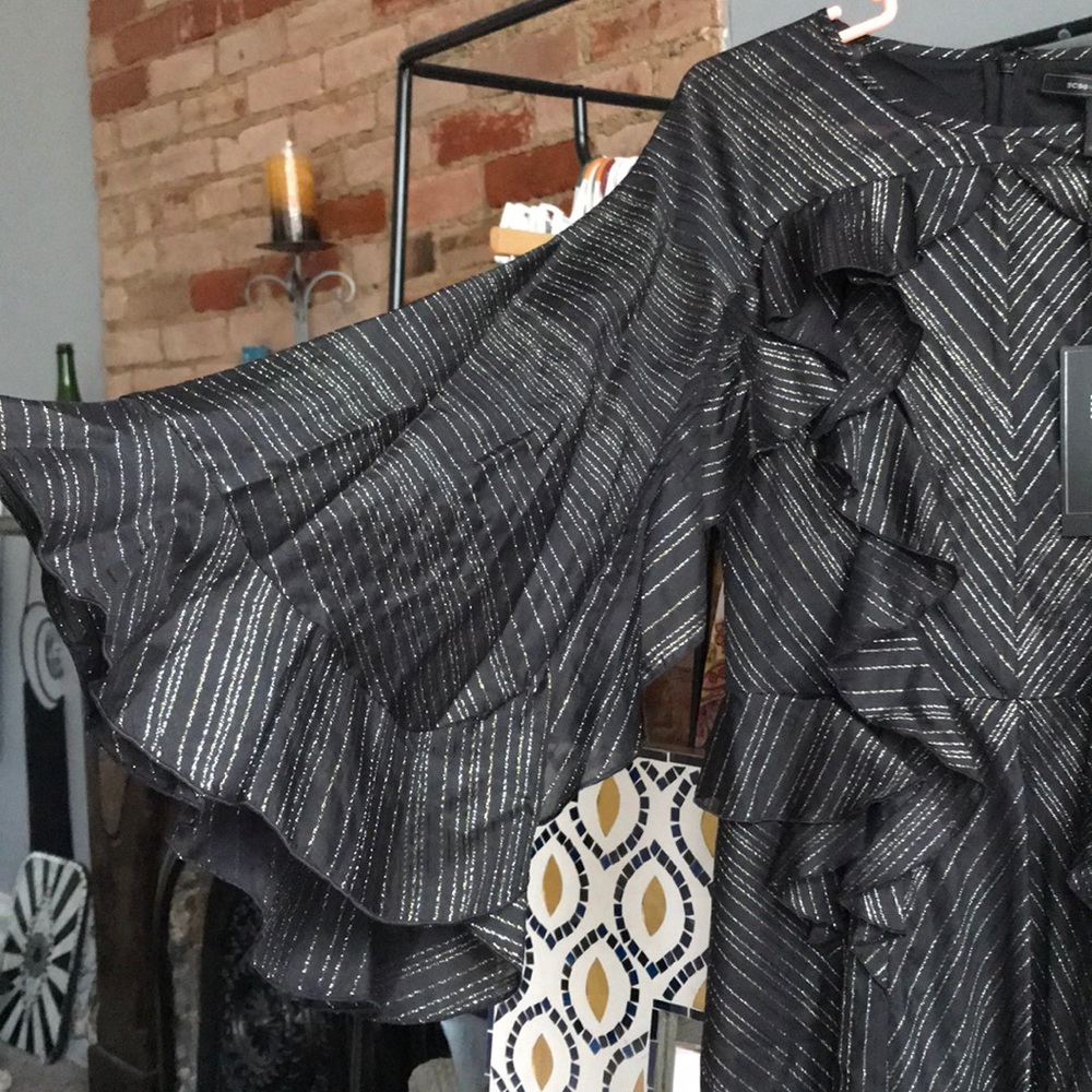 $300 off! 🤩 NWT BCBG MAXAZRIA metallic ruffle cocktail dress FITS LIKE SM! - Picture 6 of 8